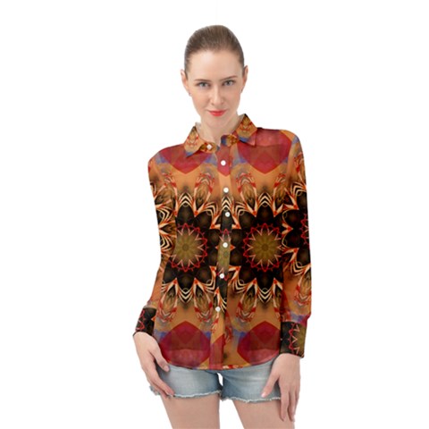 Abstract-kaleidoscope-design Long Sleeve Chiffon Shirt by Bedest