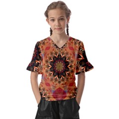 Abstract-kaleidoscope-design Kids  V-neck Horn Sleeve Blouse