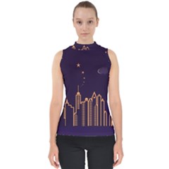 Skyscraper Town Urban Towers Mock Neck Shell Top