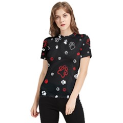 Art Pattern Traces Paw Women s Short Sleeve Rash Guard
