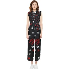 Art Pattern Traces Paw Women s Frill Top Chiffon Jumpsuit