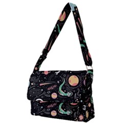 Cat And Dog Space Pattern Full Print Messenger Bag (l)