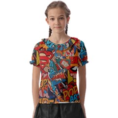 Comic Cartoon Pattern Kids  Frill Chiffon Blouse