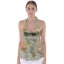 Vintage World Map Tie Back Tankini Top View1