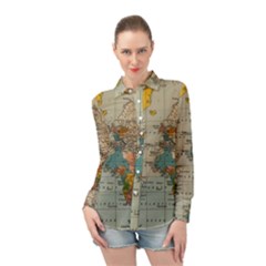 Vintage World Map Long Sleeve Chiffon Shirt