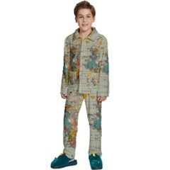 Vintage World Map Kids  Long Sleeve Velvet Pajamas Set