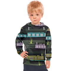 Narrow-boats-scene-pattern Kids  Hooded Pullover