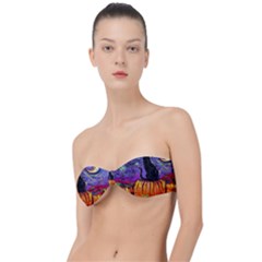 Halloween Art Starry Night Hallows Eve Black Cat Pumpkin Classic Bandeau Bikini Top 