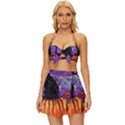 Halloween Art Starry Night Hallows Eve Black Cat Pumpkin Vintage Style Bikini Top and Skirt Set  View1