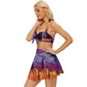 Halloween Art Starry Night Hallows Eve Black Cat Pumpkin Vintage Style Bikini Top and Skirt Set  View2