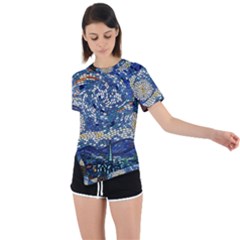 Mosaic Art Vincent Van Gogh s Starry Night Asymmetrical Short Sleeve Sports T-shirt