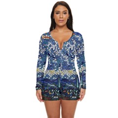 Mosaic Art Vincent Van Gogh s Starry Night Long Sleeve Boyleg Swimsuit