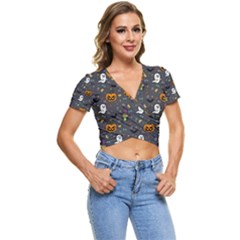 Halloween Pattern Bat Short Sleeve Foldover T-shirt