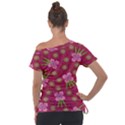 Flower Background Pattern Pink Off Shoulder Tie-Up T-Shirt View2