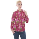 Flower Background Pattern Pink Women s Long Sleeve Pocket Shirt View1