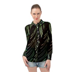 Calathea Leaves Strippe Line Long Sleeve Chiffon Shirt