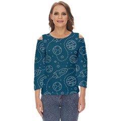Space Seamless Pattern Cut Out Wide Sleeve Top