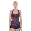 Peacock Feather Bird Boyleg Halter Swimsuit  View1