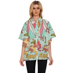 Summer Up Cute Doodle Women s Batwing Button Up Shirt
