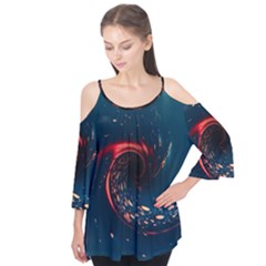 Fluid Swirl Spiral Twist Liquid Abstract Pattern Flutter Sleeve T-shirt 