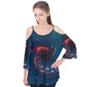 Fluid Swirl Spiral Twist Liquid Abstract Pattern Flutter Sleeve T-Shirt  View1