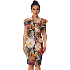 Ai-generated Vintage Frill Sleeve V-neck Bodycon Dress