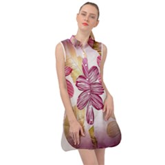 Print-roses Sleeveless Shirt Dress