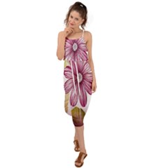 Print-roses Waist Tie Cover Up Chiffon Dress
