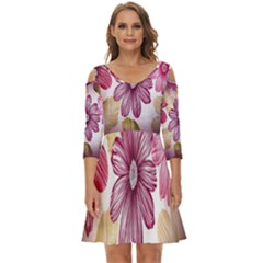 Print-roses Shoulder Cut Out Zip Up Dress