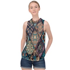 Flower Texture, Background, Colorful, Desenho, High Neck Satin Top