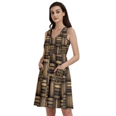 Brown Weaving Texture, Macro, Brown Wickerwork Sleeveless Dress With Pocket