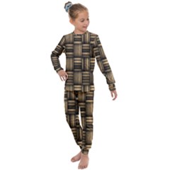 Brown Weaving Texture, Macro, Brown Wickerwork Kids  Long Sleeve Set 