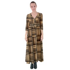 Brown Weaving Texture, Macro, Brown Wickerwork Button Up Maxi Dress