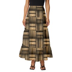 Brown Weaving Texture, Macro, Brown Wickerwork Tiered Ruffle Maxi Skirt