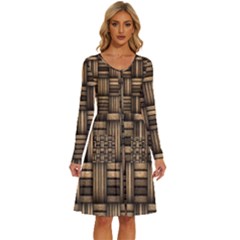 Brown Weaving Texture, Macro, Brown Wickerwork Long Sleeve Dress With Pocket
