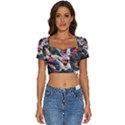 Koi Fish Nature Short Sleeve Square Neckline Crop Top  View1