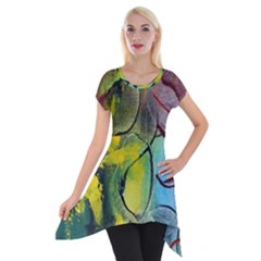Detail Of A Bright Abstract Painted Art Background Texture Colors Short Sleeve Side Drop Tunic