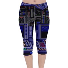 Blue Computer Monitor With Chair Game Digital Art Velvet Capri Leggings 