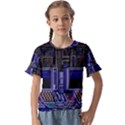 Blue Computer Monitor With Chair Game Digital Art Kids  Cuff Sleeve Scrunch Bottom T-Shirt View1