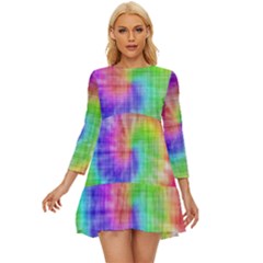 Watercolor-batik Long Sleeve Babydoll Dress
