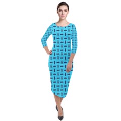 Pattern-123 Quarter Sleeve Midi Velour Bodycon Dress
