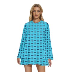 Pattern-123 Round Neck Long Sleeve Bohemian Style Chiffon Mini Dress