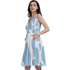 Cow Print, Aesthetic, Y, Blue, Baby Blue, Pattern, Simple Sleeveless V-neck Skater Dress With Pockets