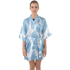 Cow Print, Aesthetic, Y, Blue, Baby Blue, Pattern, Simple Half Sleeve Satin Kimono 