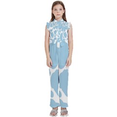 Cow Print, Aesthetic, Y, Blue, Baby Blue, Pattern, Simple Kids  Sleeveless Ruffle Edge Band Collar Chiffon One Piece