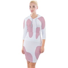 Cow Print, Pink, Design, Pattern, Animal, Baby Pink, Simple, Quarter Sleeve Hood Bodycon Dress