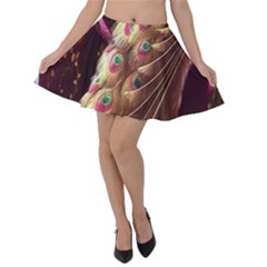 Peacock Dream, Fantasy, Flower, Girly, Peacocks, Pretty Velvet Skater Skirt