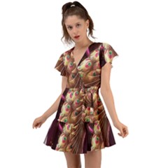 Peacock Dream, Fantasy, Flower, Girly, Peacocks, Pretty Flutter Sleeve Wrap Dress