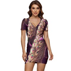 Peacock Dream, Fantasy, Flower, Girly, Peacocks, Pretty Low Cut Cap Sleeve Mini Dress