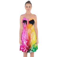 Abstract, Amoled, Back, Flower, Green Love, Orange, Pink, Ruffle Detail Chiffon Dress